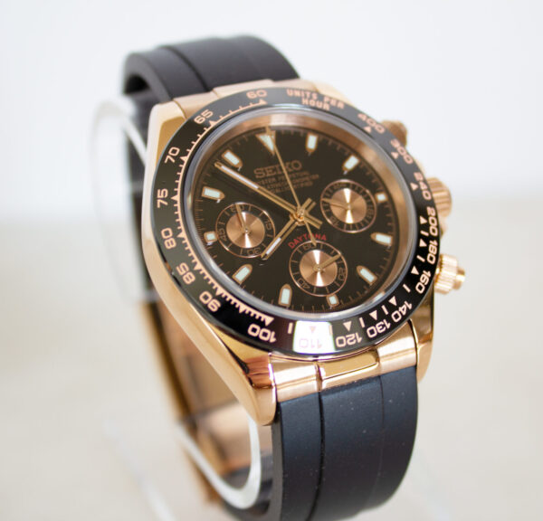 Seiko Rose Gold Daytona Watch with Rubber Strap